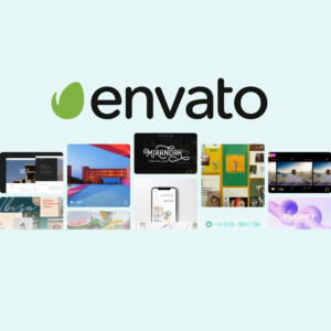 envato-digital services-Creative Asset Subscription-Envato Elements-Envato Elements subscription service – A designer’s workspace with a laptop displaying Envato Elements, showcasing unlimited downloads of templates, stock photos, and music